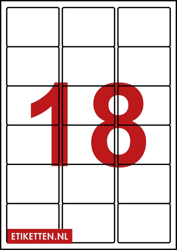 Master Etiketten - Etiketten op A4 Vel - 63 x 46 mm - 18 stickers per vel - 200 vel