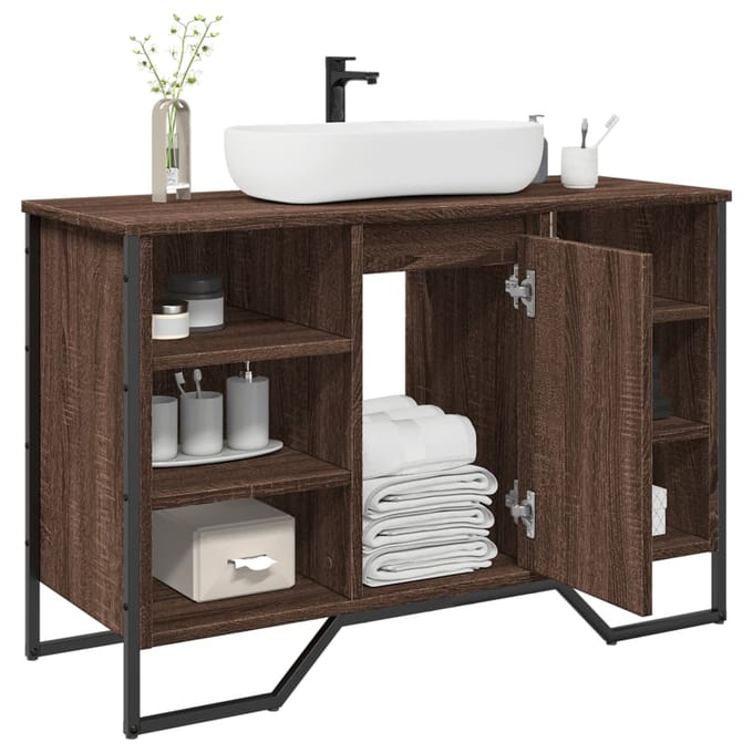 vidaXL - Wastafelkast - 91x35x60 - cm - bewerkt - hout - bruin - eikenkleurig