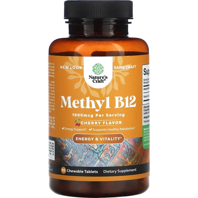 Nature's Craft, Méthyl B12, Cerise, 1 000 mcg, 90 Comprimés à Croquer