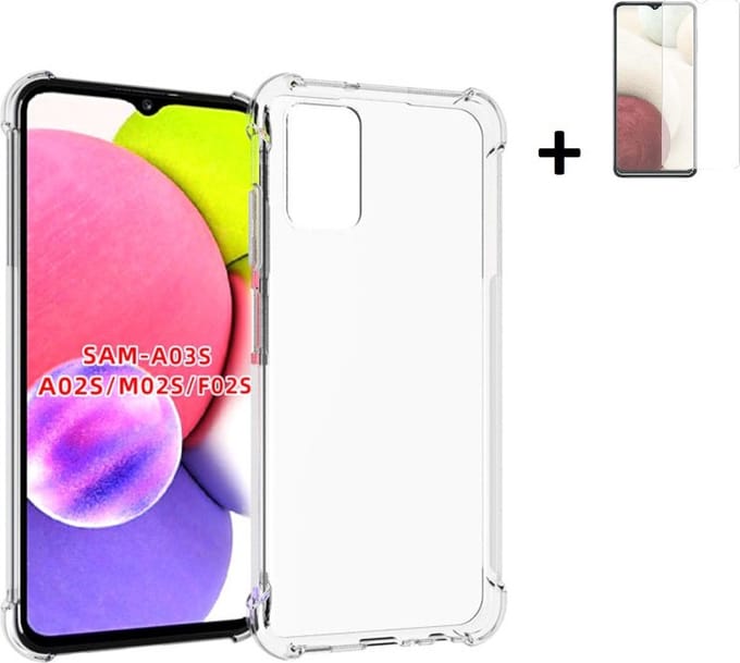Geschikt voor Samsung Galaxy A03s Hoesje - A03s Screenprotector - A03s Hoes Transparant Shock Proof Case + Screenprotector