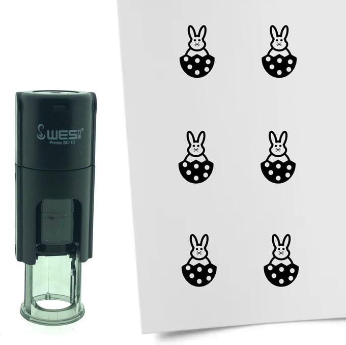 CombiCraft Stempel Paashaas in ei 10mm rond - zwarte inkt
