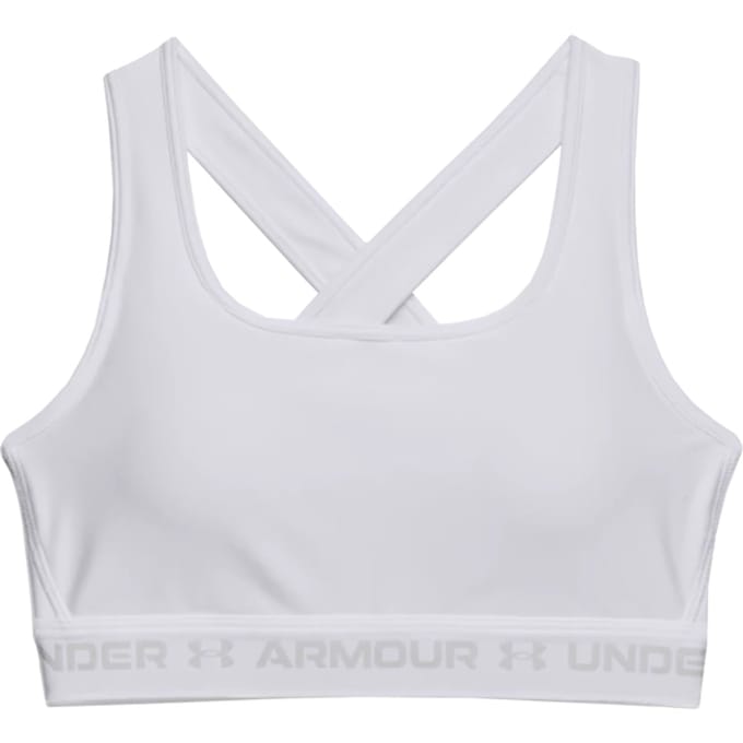 Under Armour Crossback Mid Bra-WHT Dames Sportbeha - Wit - Halo Grijs