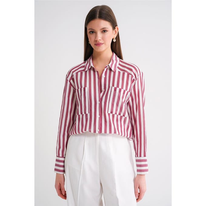 Gestreepte Poplin Shirt met Zak