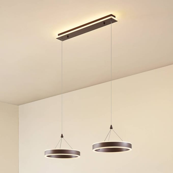 Lucande LED hanglamp Kolo, 86 cm, 2-lamps, bruin, dimbaar
