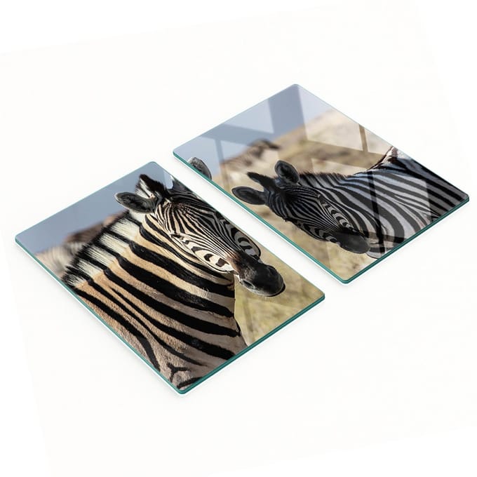 Decoratieve serveerplanken van glas met twee zebra's, 2x40x52 cm