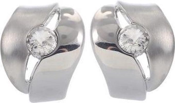 Behave - Oorbel steker zilverkleur glans mat kristal modern 18mm