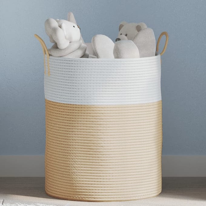 vidaXL - Opbergmand - Ø - 38x46 - cm - katoen - beige - en - wit