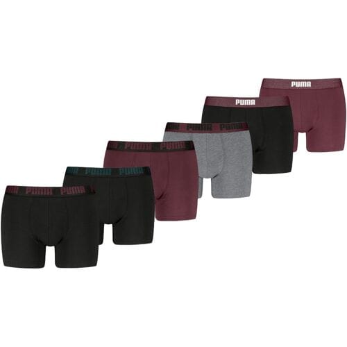 Puma Boxershorts - 6-pack - Heren Ondergoed - Black / Burgundy / Grey - Maat M