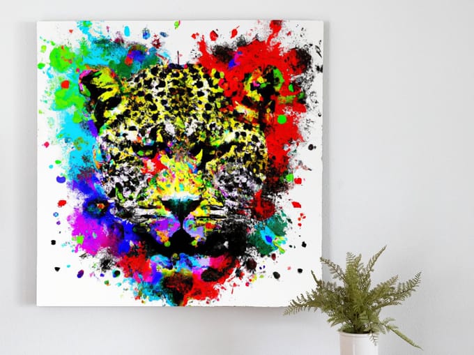 Fiery leopard splatter | Fiery Leopard Splatter | Kunst - 40x40 centimeter op Dibond | Foto op Dibond