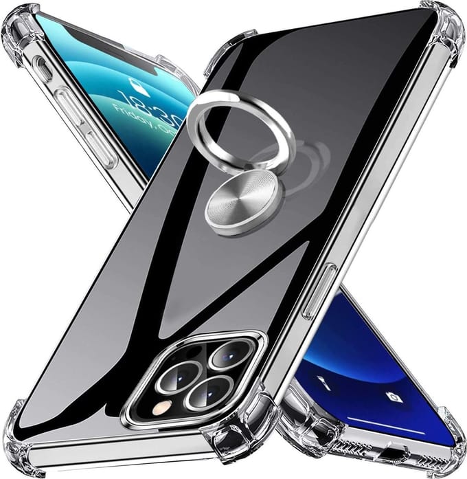 Ntech Geschikt voor iPhone 12 Pro Max back cover with Built-in 360 Rotatable Kickstand Holder Anti Yellowing Shockproof Soft TPU Anti-Scratch Transparent