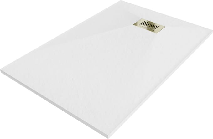 Mexen Hugo rechthoekige SMC douchebak 100 x 80 , wit, goud afdekplaat - 42108010-G