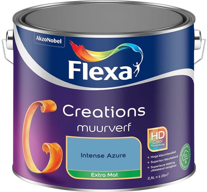 Flexa - Creations Muurverf Extra Mat - Intense Azure - Mengverf - 2,5 L