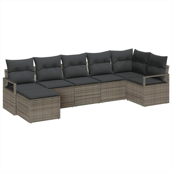 vidaXL - Bankstel - 7 - st - Grijs - poly - rattan