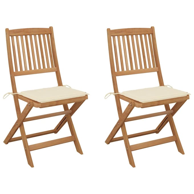 vidaXL - Set - van - 2 - klapstoelen - met - kussens, - gemaakt - van - massief - acaciahout.