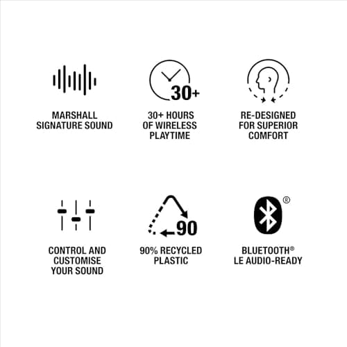 Écouteurs Marshall Minor IV True Wireless, Noir, Bluetooth, Chargement Qi, et Support d'appel [Produit officiel japonais]