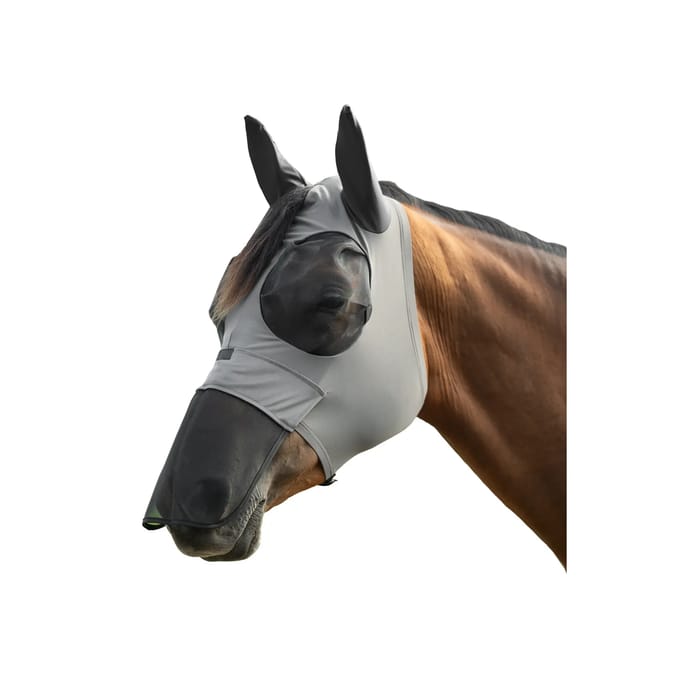 Elastische vliegenmuts voor paarden met neusscherm HKM