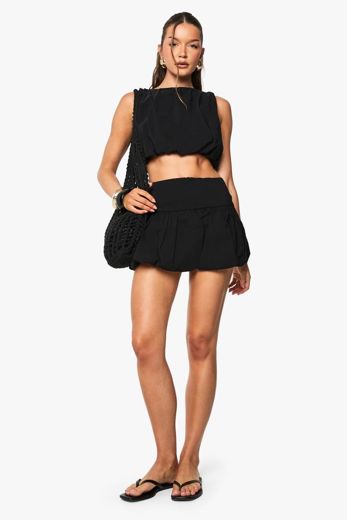 boohoo Dames Bengaline Bubble Puffball Mini-rok | Zwart | Maat: 38