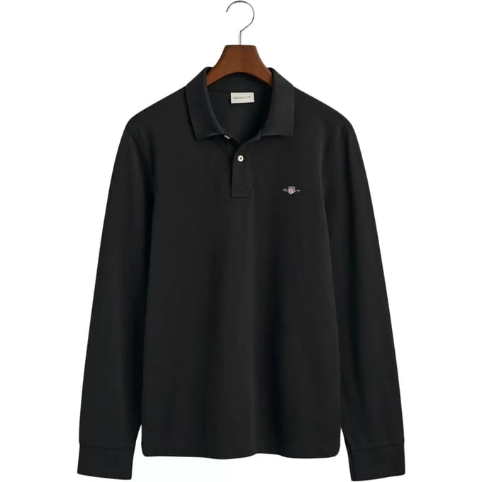 Gant Polo Long Sleeve Piqué Uni Fine Shield Embroidery Zwart / male