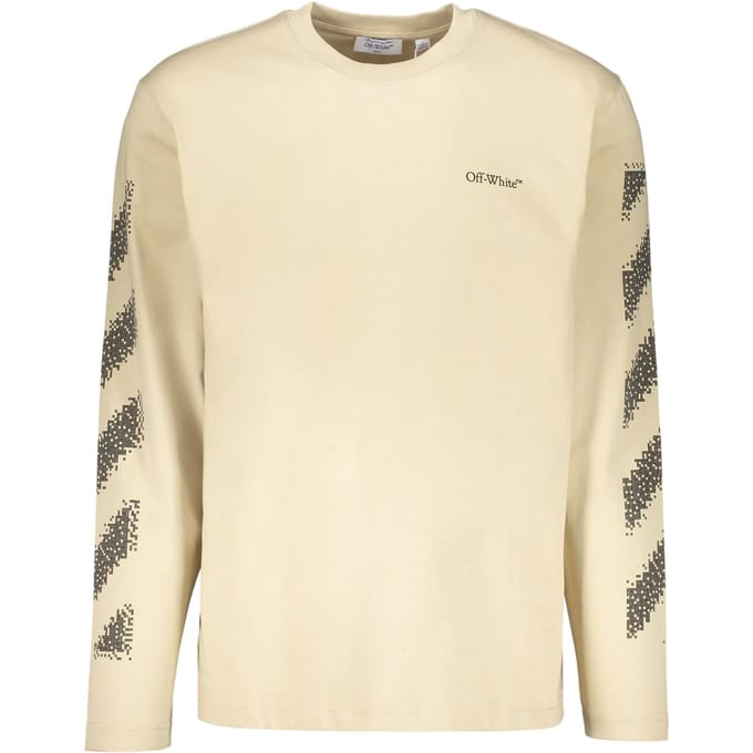 Off White Heren Crew Neck Regular T-shirt (Bruin/zwart)