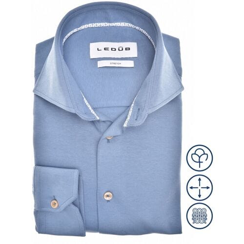 Ledûb Overhemd Slim Uni Color Cotton Tricot Midden Blauw / male