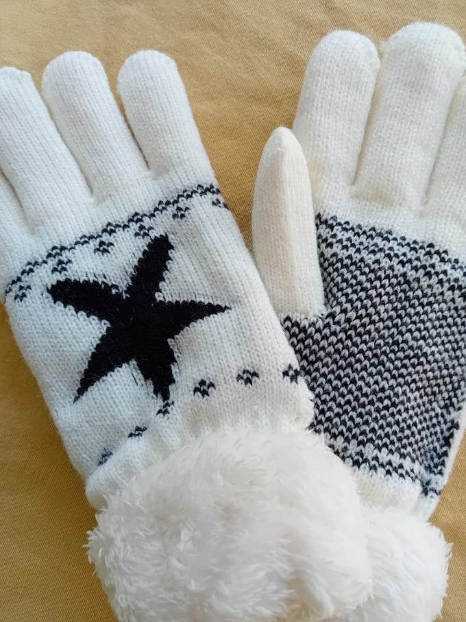 Warme Handschoenen - Beige met ster - S