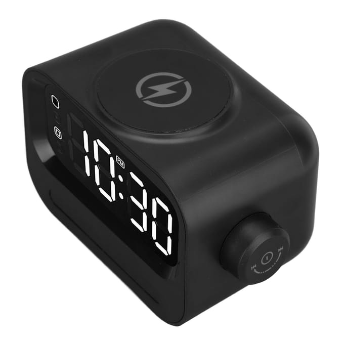 Draadloze Luidspreker Oplader met Wekker 3.5mm en USB Poort Bluetooth Luidspreker 15W Draadloze Oplader zwart