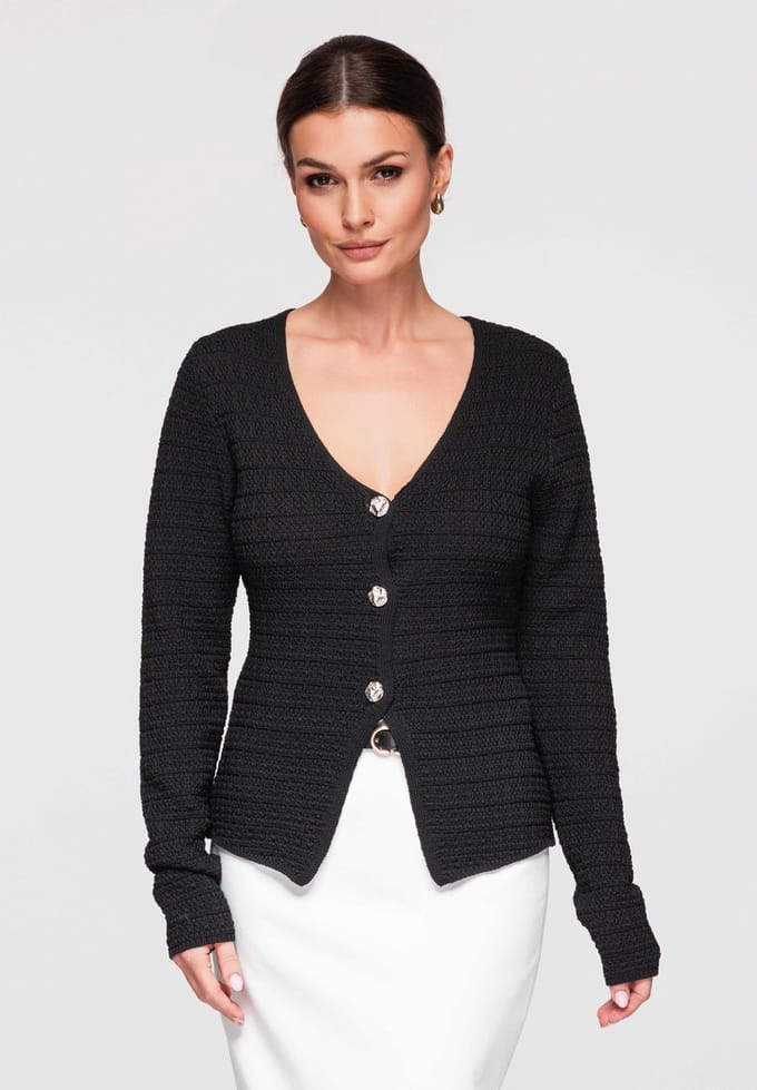 OMBRE Trui - Aansluitend - Lange Mouw - Knopen Zwart L/XL