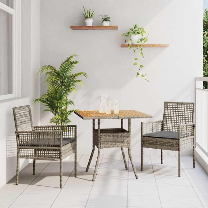 vidaXL - Tuin - Eettafel - Set - 3 - st - Grijs - poly - rattan