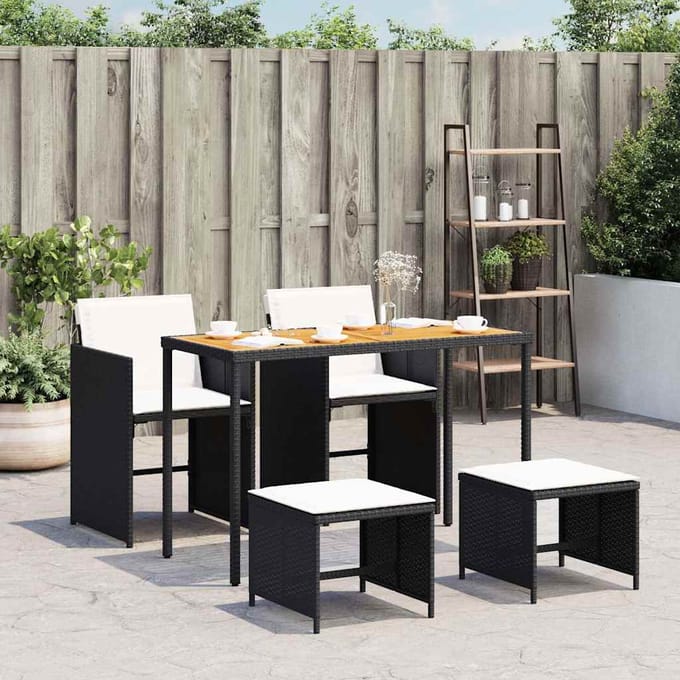 vidaXL - 5-delige - Tuinset - met - kussens - poly - rattan - zwart