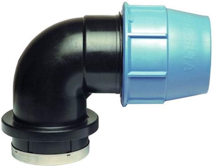 PE knie 90° klemkoppeling, 75 mm x 2'' bi.dr.