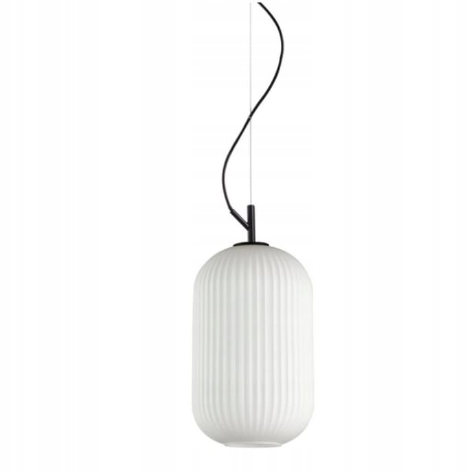 Moderne zwarte hanglamp met opaal glazen kap - RUES