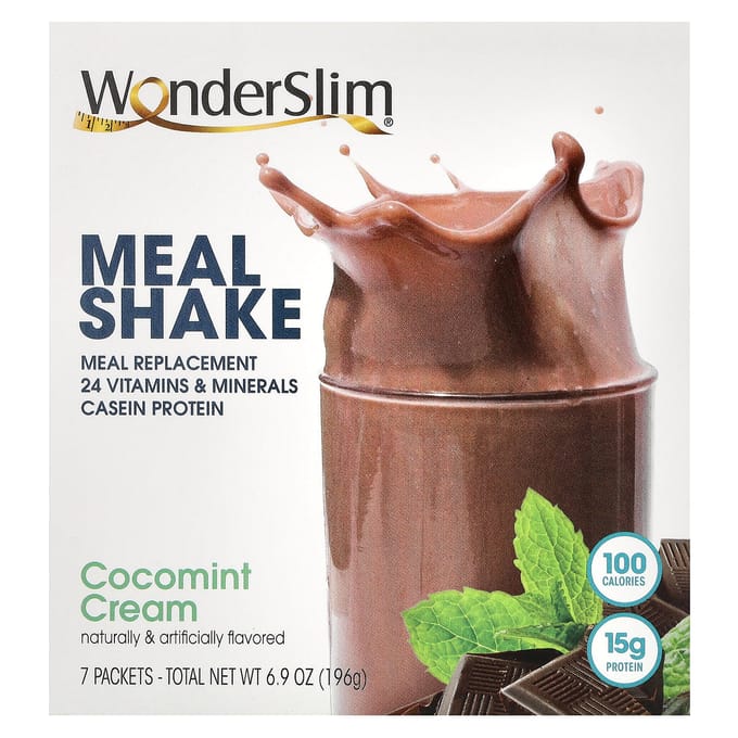 WonderSlim, shake de blé, crème à la menthe et à la noix de coco, 7 paquets de 28 g chacun