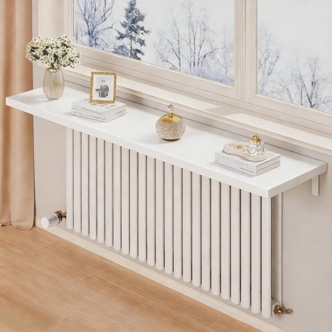 Radiatorrek - Opbergplank - Ruimte Benutten - Stofdichte Beugel - 100x20cm - Wit