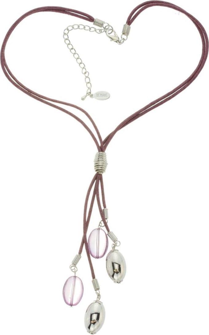 Behave - Korte ketting - Koord met ovale hanger paars - 40 cm