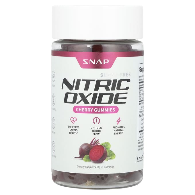 Snap Supplements, bonbons gélifiés à l'oxyde nitrique, cerise, sans sucre, 60 bonbons gélifiés