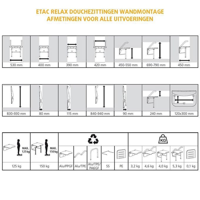 Relax douchezitting - met armsteunen en soft rugleuning - Etac