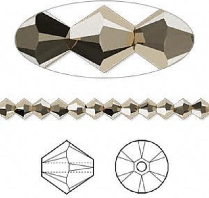 Swarovski Elements, 42 stuks Xilion Bicone kralen (5328), 4mm, metallig light gold 2x