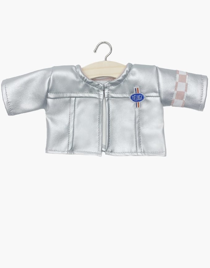 Minikane Poppenkleding Zilverkleurig Kunstleren Jack 34 cm