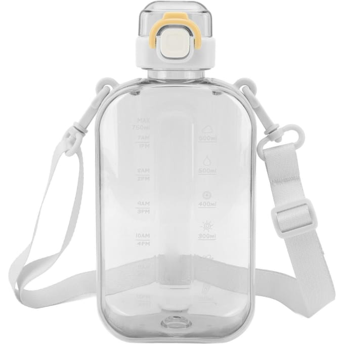 750ml 25oz Grote Capaciteit Motiverende Waterfles Draagbare Sport Waterketel met Tijdmarkering Schouderband Wit wit