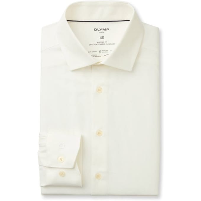 OLYMP Luxor 24/7 modern fit overhemd - twill - lichtbeige - Strijkvriendelijk - Boordmaat: 48