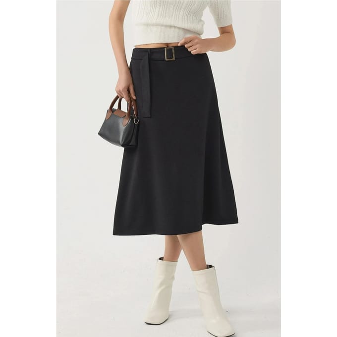 Hoge Taille Midi Rok met Gebogen Detail