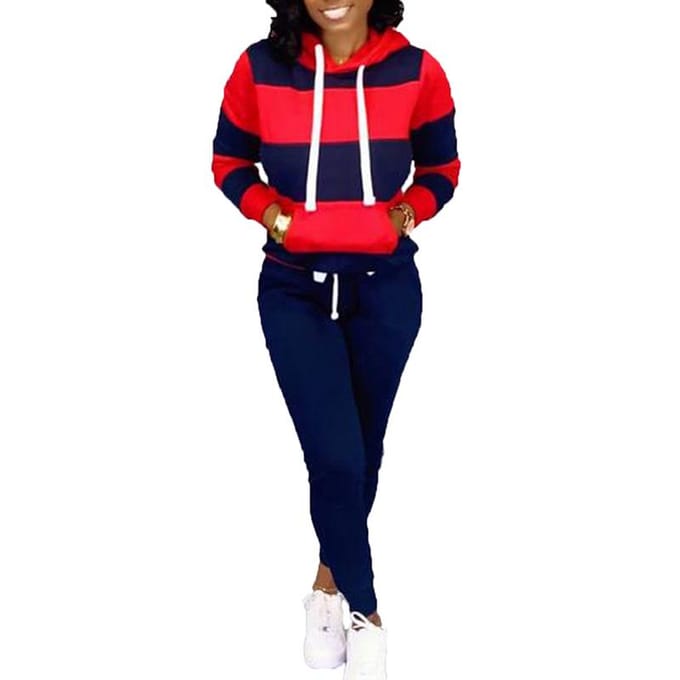 Trendy tweedelige set dames herfst trainingspak elastische taille pullover dames hoodie broek sets M blue