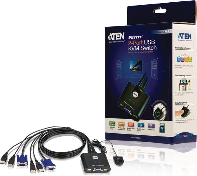 Aten CS22U KVM-switch Zwart