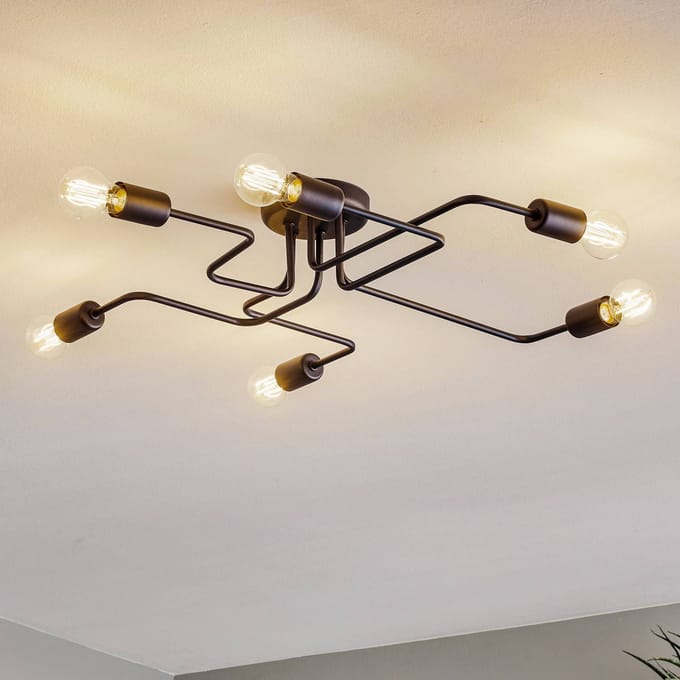 HELAM Plafondlamp Tube 6-lamps zwart