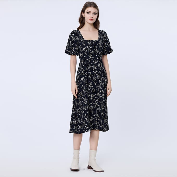 Vierkante halslijn Liberty print jurk