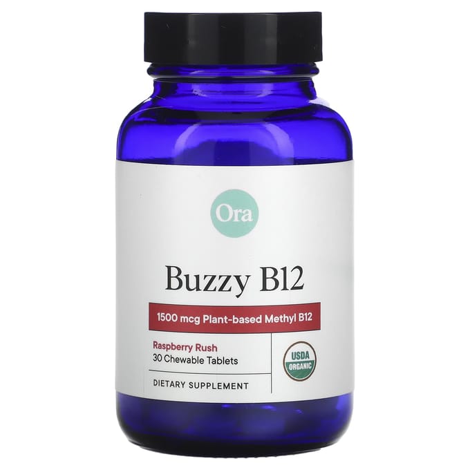 Ora, Verge B12, Raspberry Rush, 1 500 mcg, 30 comprimés à croquer