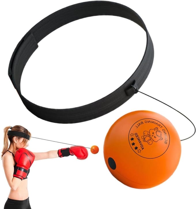 Boksbal Hoofdband - Reactiebal Training - Verbeter Coördinatie - Verstelbare Pasvorm - 25 x 4 cm - Oranje