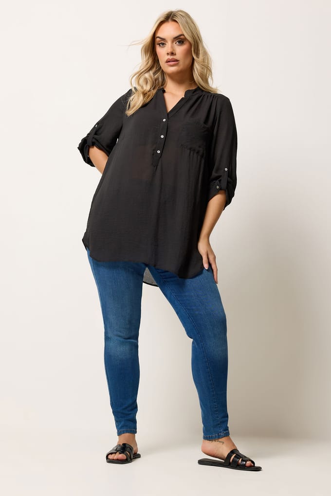Yours Zwart Overhemd Met Halve Knoopsluiting Size 44