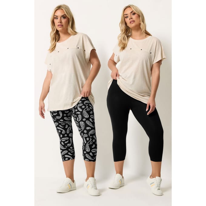 Yours Yourset 2Pack Zwarte Paisleyprint Cropped Leggingssize 46