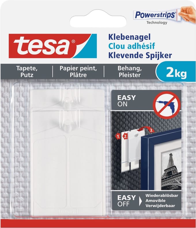 4x stuks Tesa klevende spijkers - wit - draagkracht 2 kg